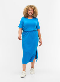 Tight-fitting viscose midi skirt, Ibiza Blue, Model