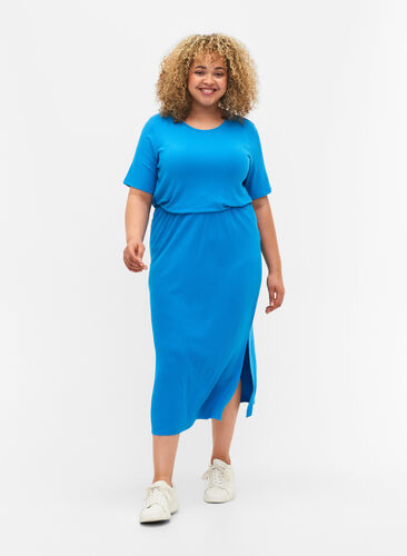 Tight-fitting viscose midi skirt, Ibiza Blue, Model image number 0