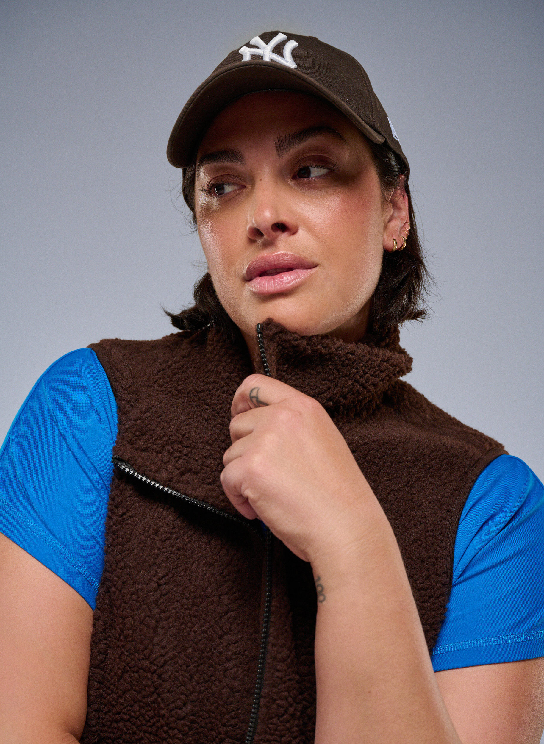 Zizzifashion Teddy fleece gilet with zipper and pockets, Brown, Image image number 0