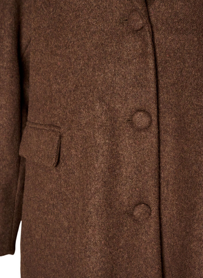 Wool blend coat with lapels and buttons, Brown, Packshot