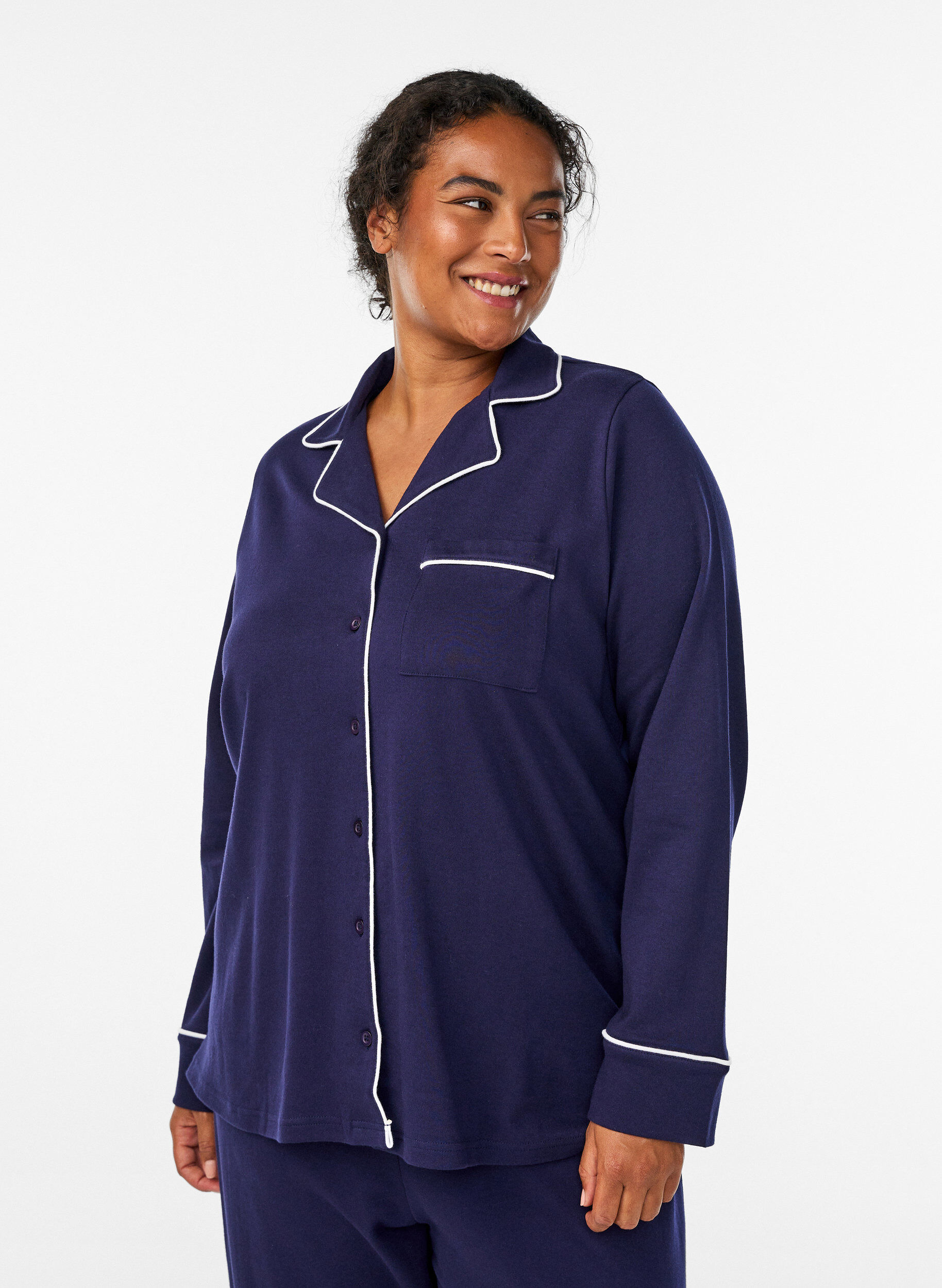 Cotton pyjama shirt with chest pocket, Blue, Model