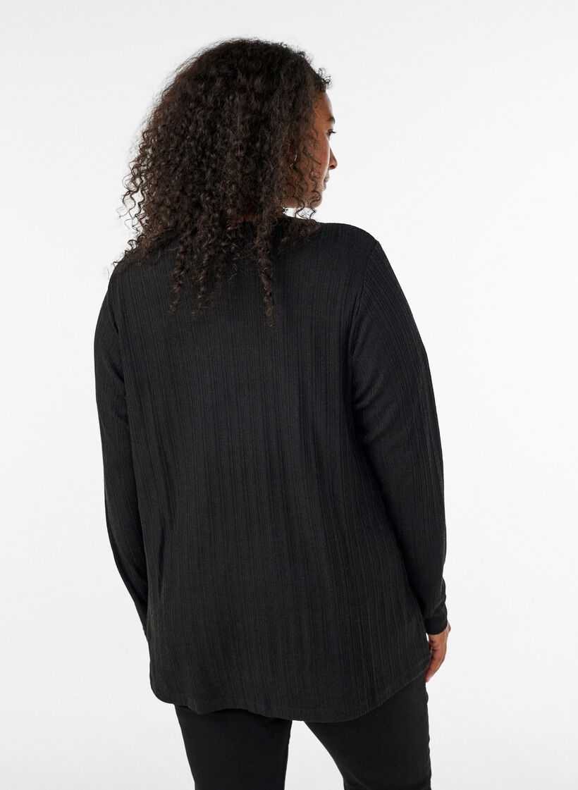Open cardigan in textured jersey, Black, Model image number 2