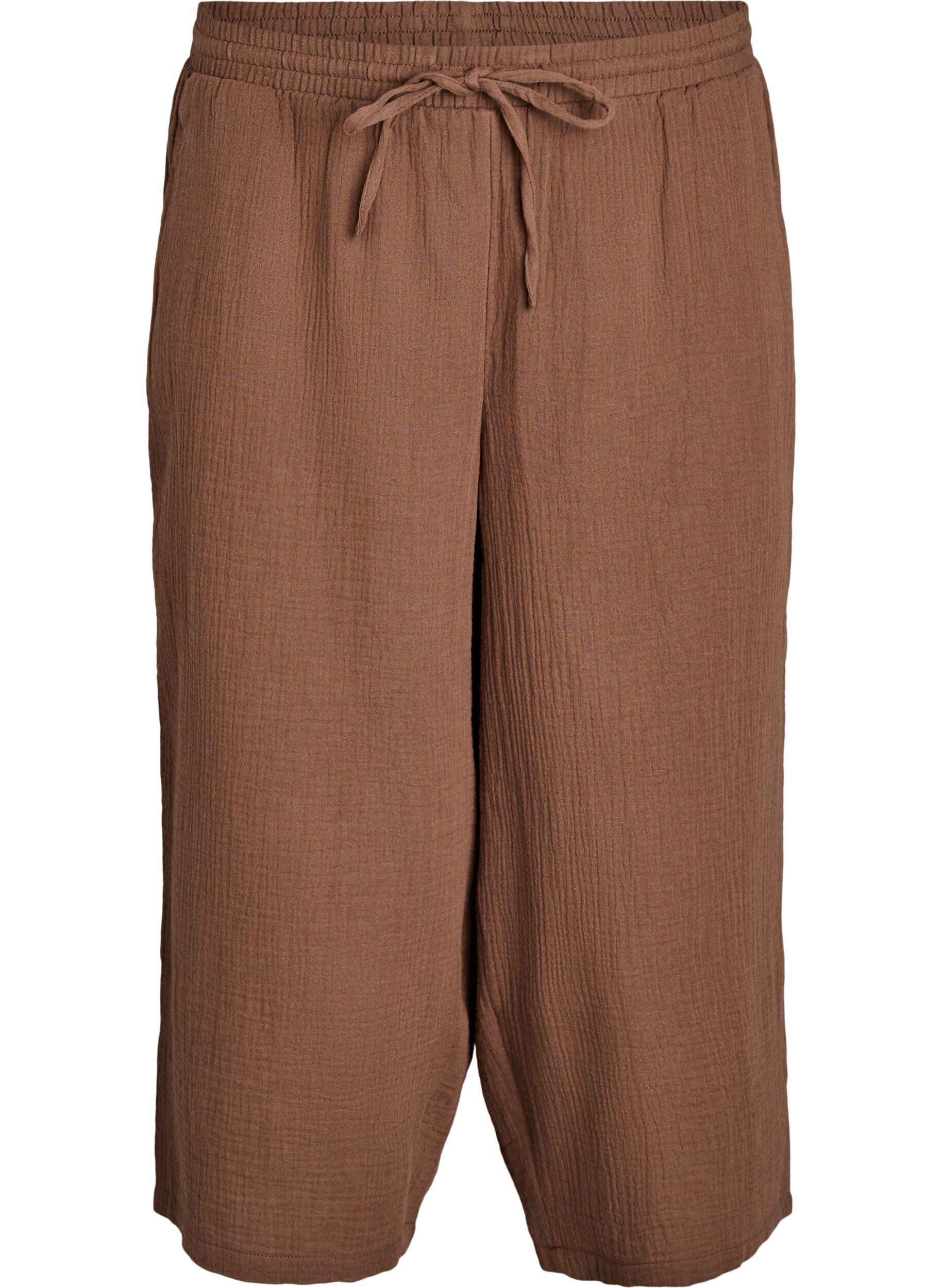 Zizzifashion Culotte trousers in cotton muslin with high waist, Brown, Packshot image number 0