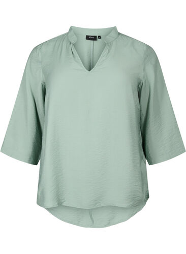 Solid color blouse with 3/4 sleeves, Chinois Green, Packshot image number 0