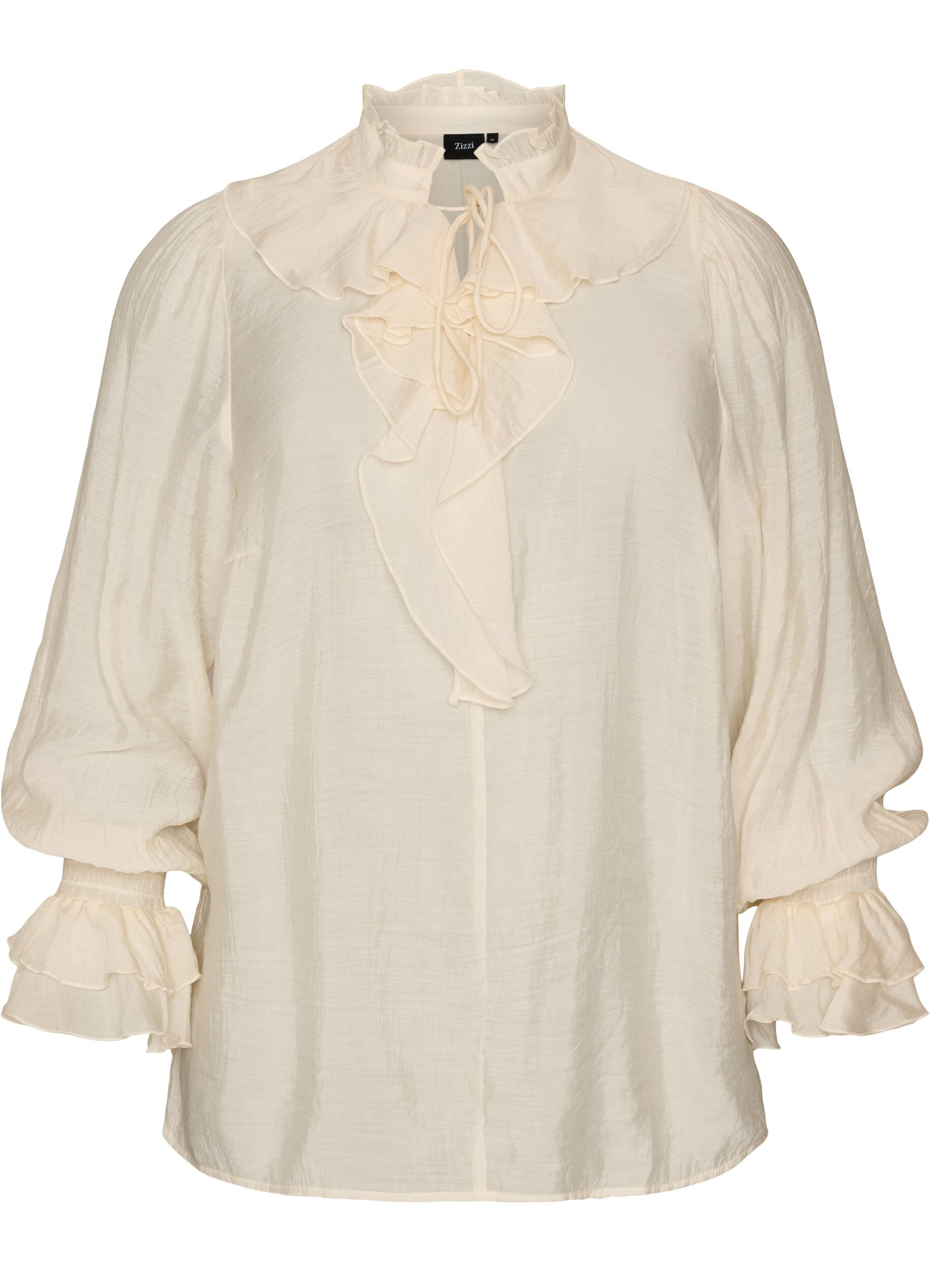 ZizzifashionViscose blouse with ruffles and long sleeves, Vanilla, Packshot image number 0
