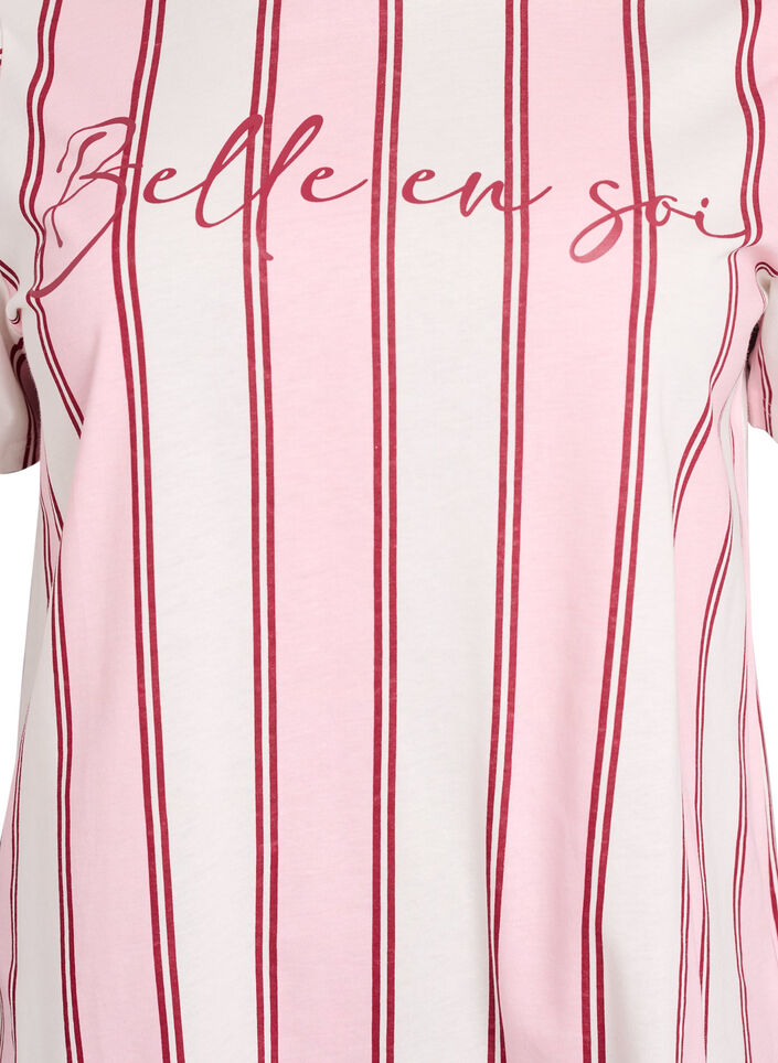 T-shirt with stripes and text print, Rose, Packshot image number 2