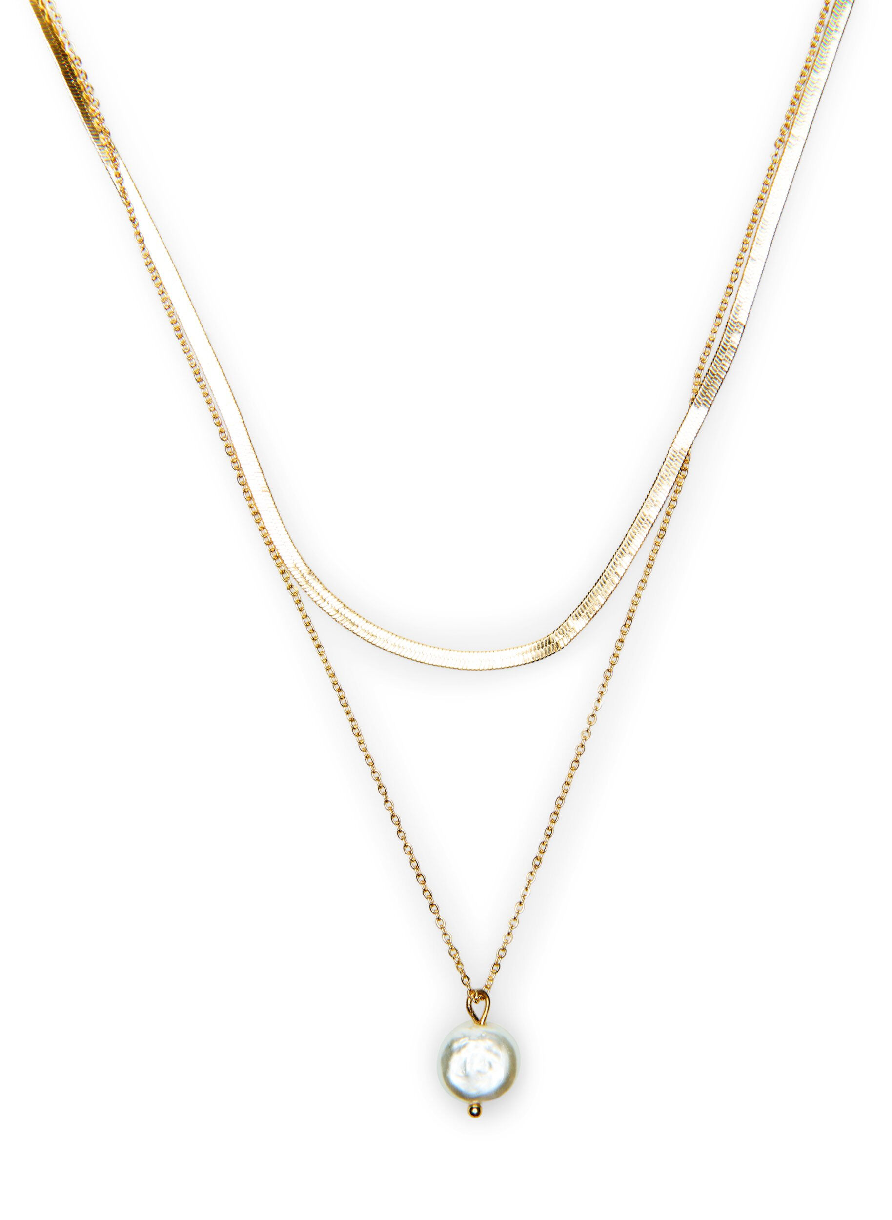 Double necklace with pearl pendant 