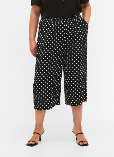 Culotte trousers with print, Black w. Dots, Model image number 2