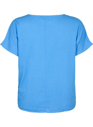 Short-sleeved blouse in cotton blend with linen, Ultramarine, Packshot image number 1