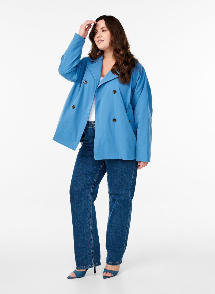 Short trench coat with pockets, Blue, Model image number 1