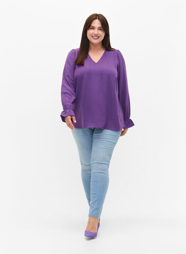 V-neck blouse with long sleeves, Pansy, Model image number 3