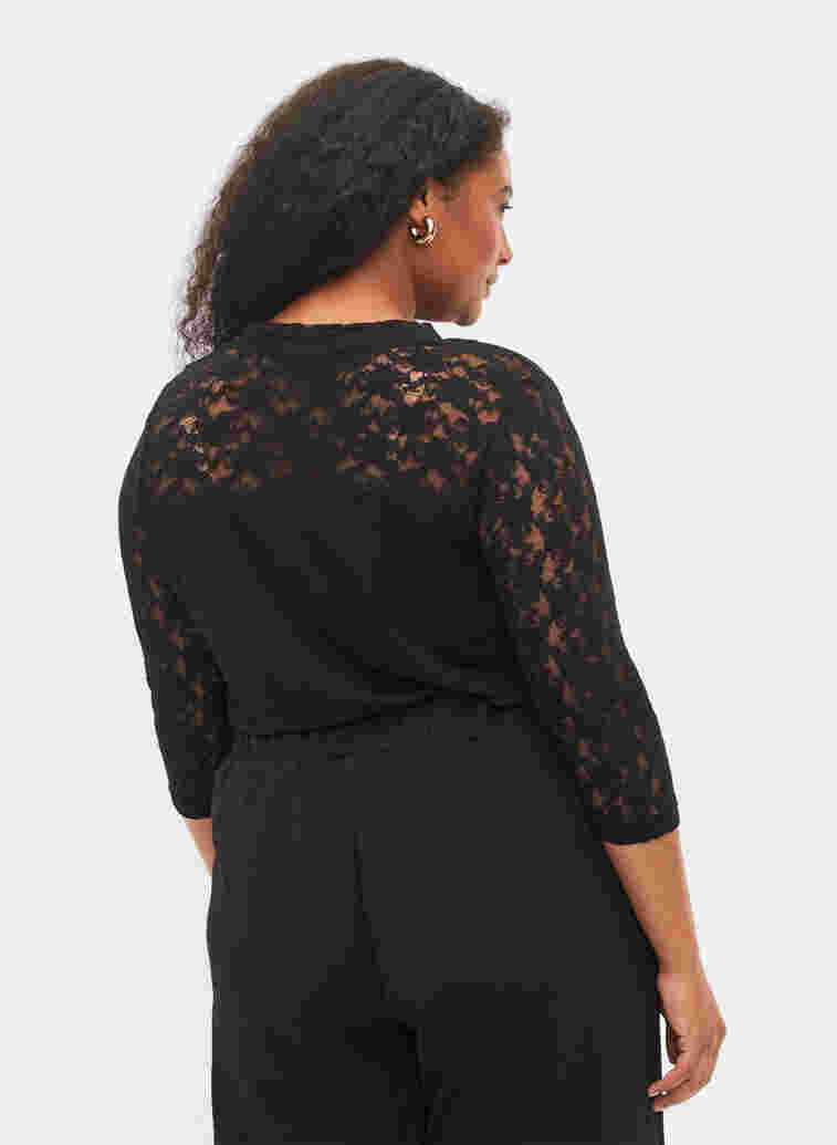 Viscose blouse with lace and 3/4 sleeves, Black, Model image number 0
