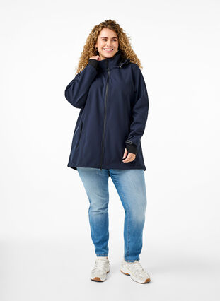 Short softshell jacket with detachable hood, Night Sky, Model image number 4