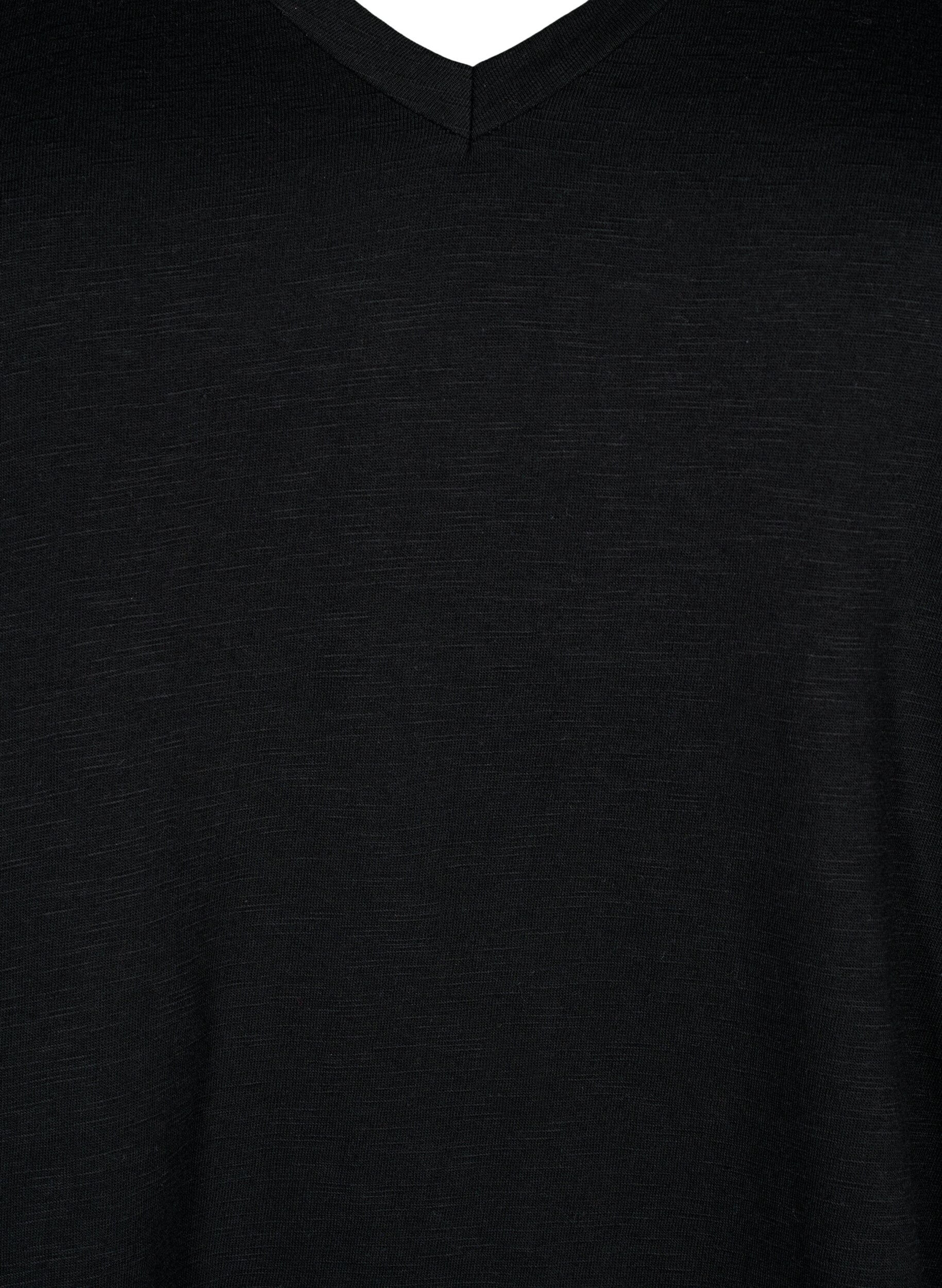 ZizzifashionShort-sleeved basic t-shirt with v-neck, Black, Packshot image number 2