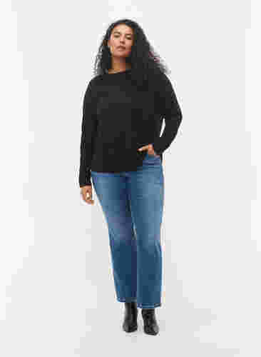 Textured knitted top with round neck, Black, Model image number 3