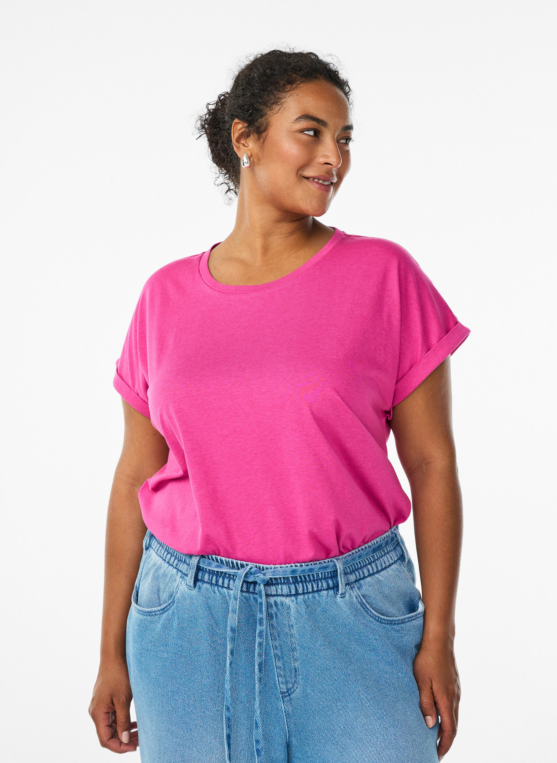 Short sleeve cotton blend T-shirt, Rose, Model
