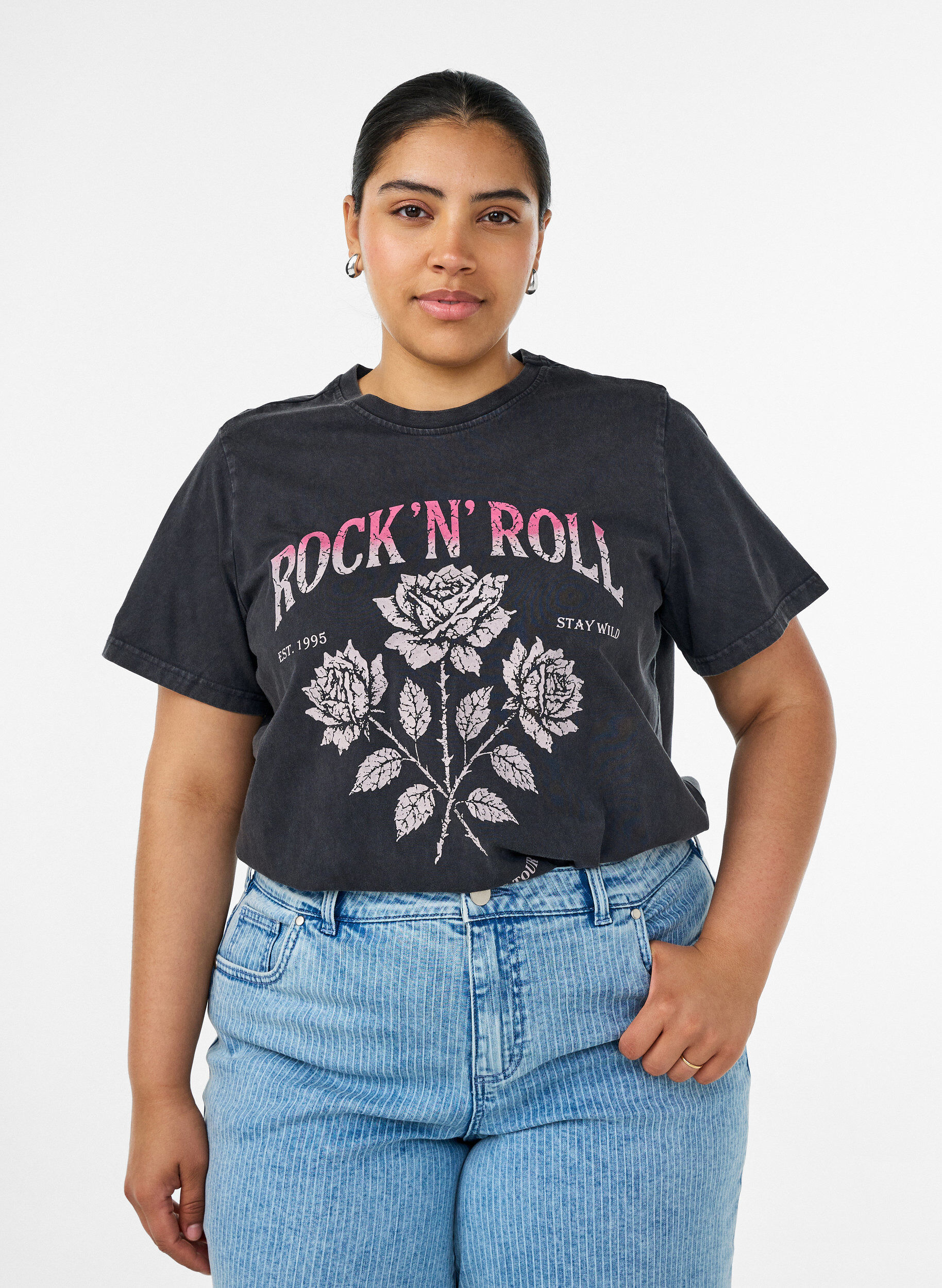 ZizzifashionOrganic cotton T-shirt with rock print, Black, Model image number 0