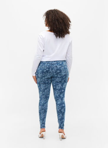 Patterned super slim Amy jeans, Blue denim, Model image number 0