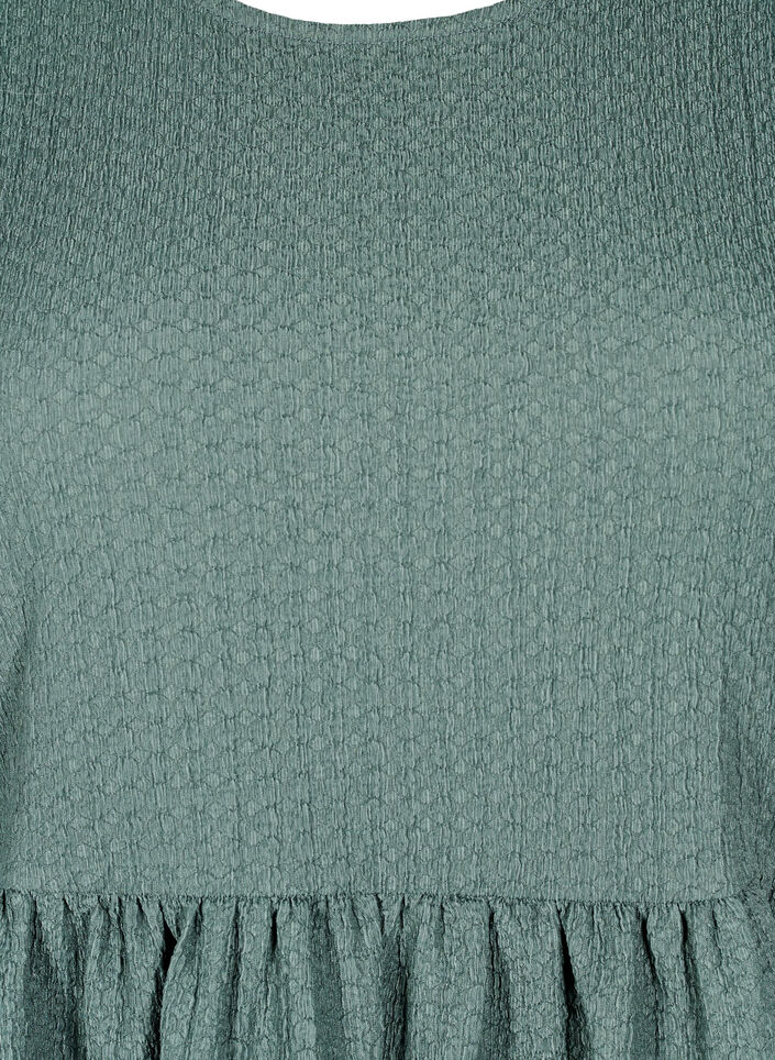 FLASH - Short dress with texture and 3/4 sleeves, Balsam Green, Packshot image number 2