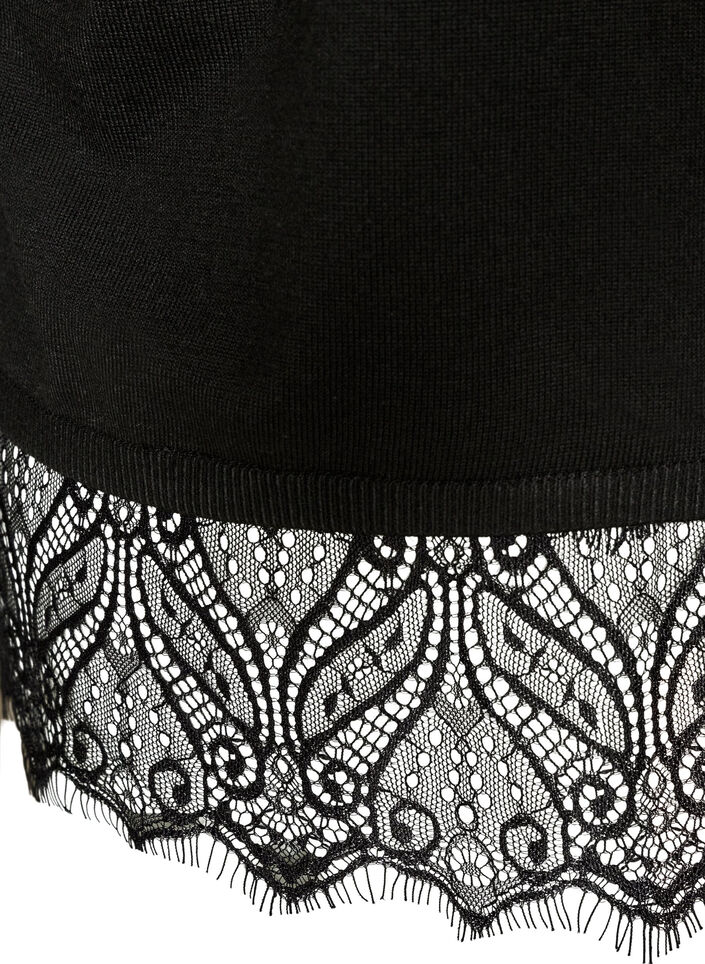 Cardigan with a wide lace hem, Black, Packshot image number 3