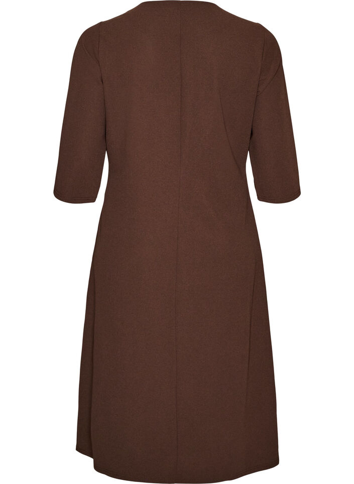 Jersey dress with draping and decorative buckle, Brown, Packshot image number 1