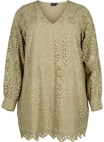 Cotton tunic with broderie anglaise, Coriander, Packshot image number 0