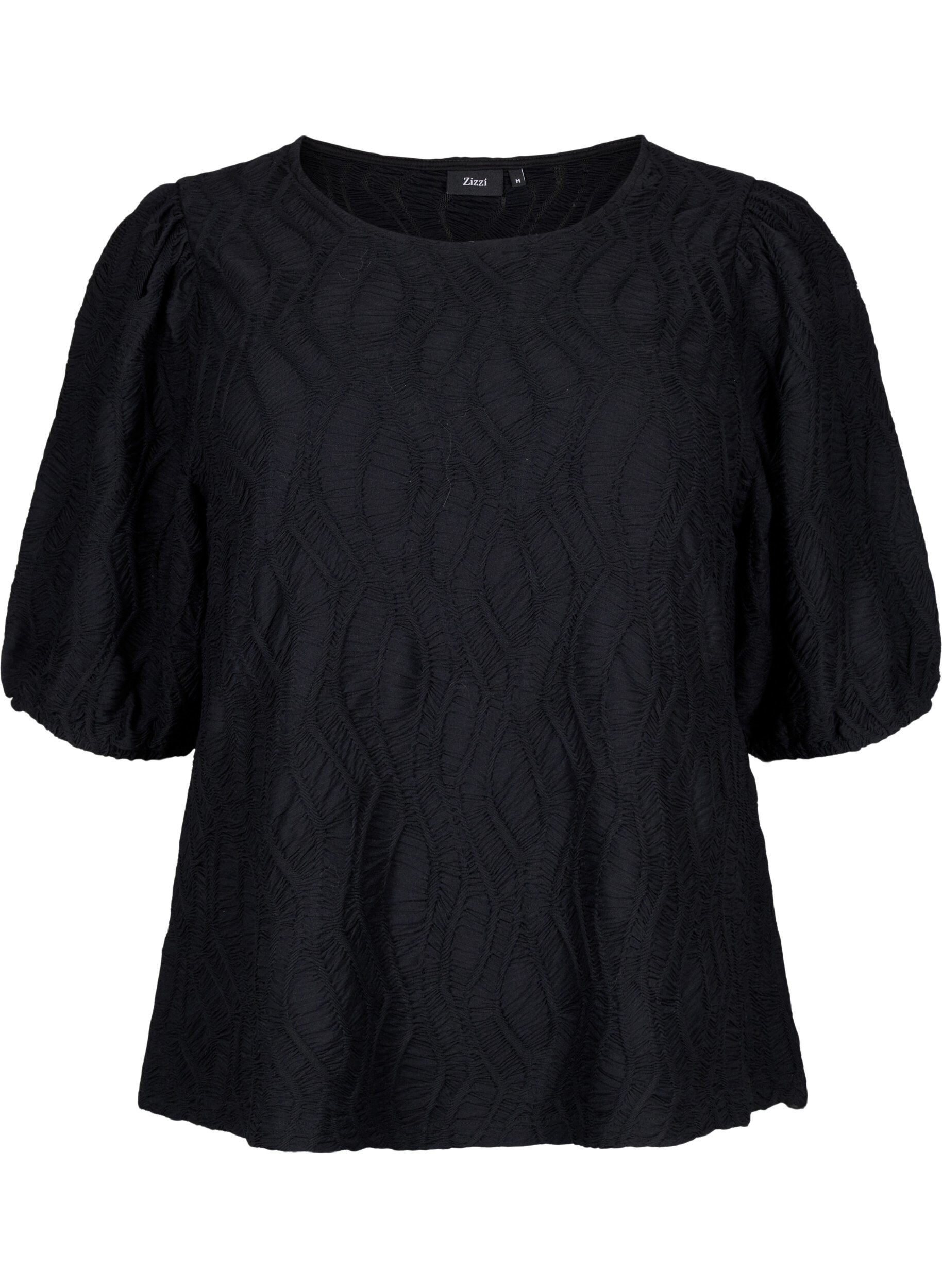 Zizzifashion Textured blouse with short sleeves, Black, Packshot image number 0