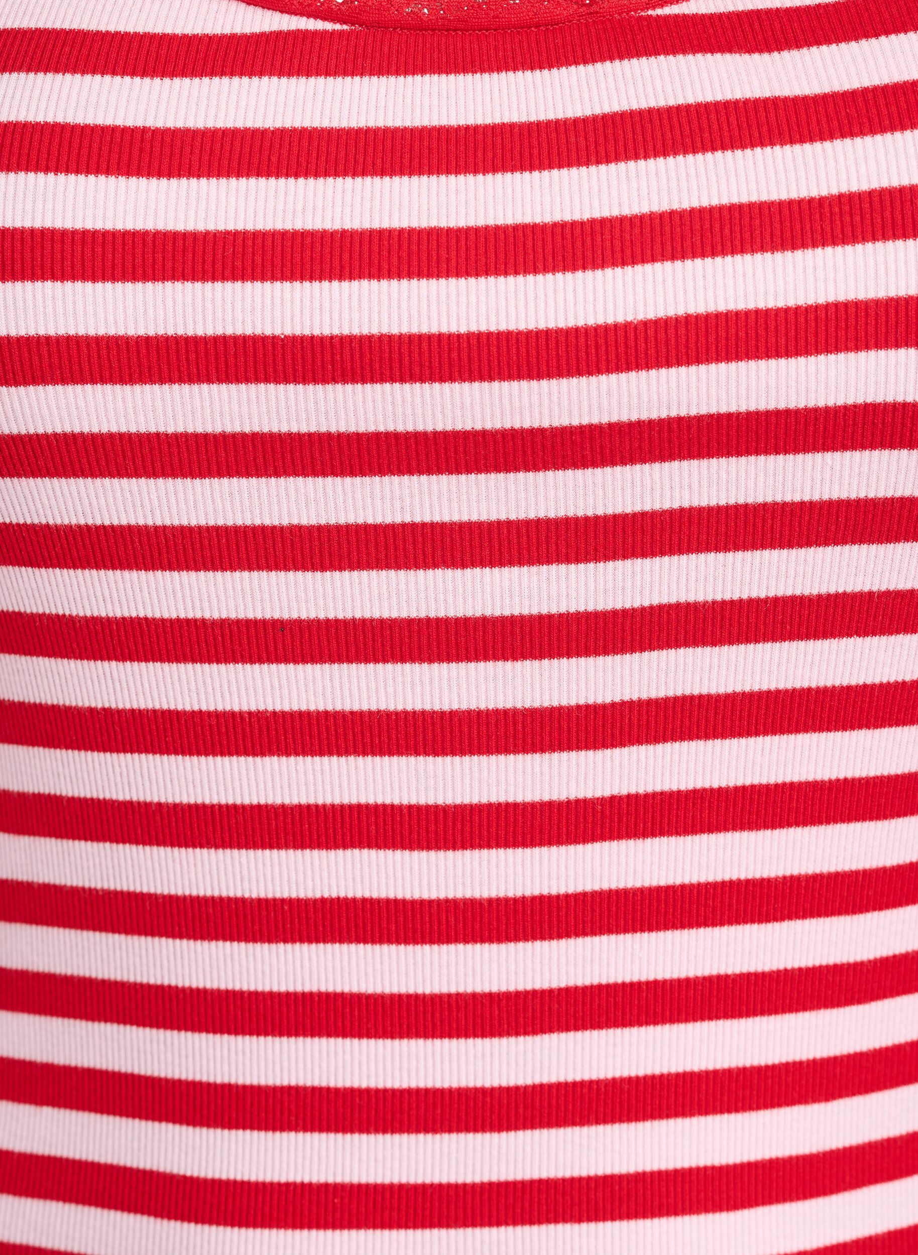 Zizzifashion Striped top with a ribbed texture and a lace trim, Pink, Packshot image number 2