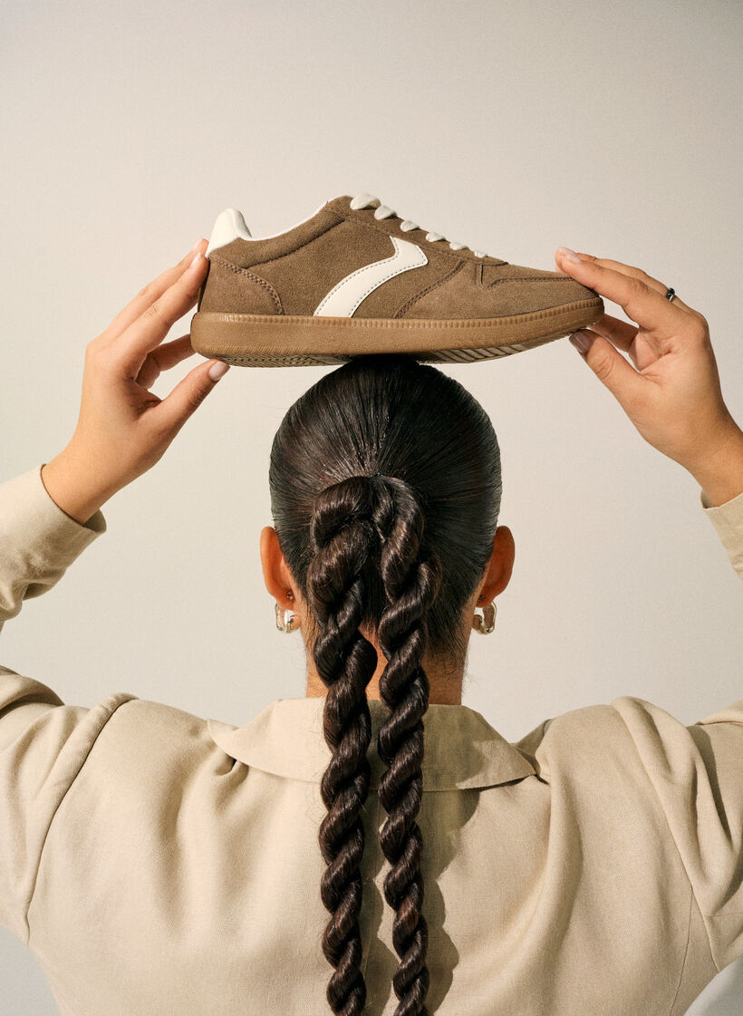 Faux suede sneakers, Brown, Image