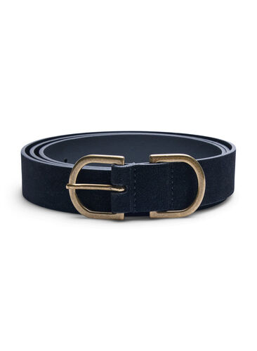 Belt with gold buckle in leather mix, Black, Packshot image number 0