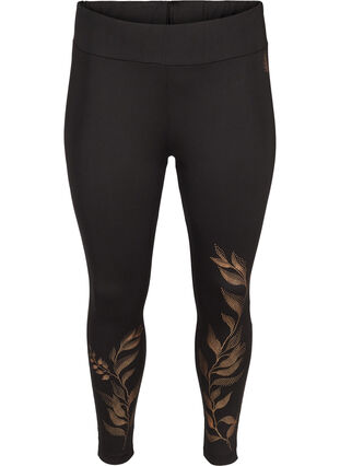 Cropped sports leggings with print details, Black, Packshot image number 0
