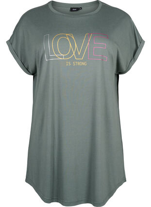 Short sleeve nightgown with text print, Balsam Green Love, Packshot image number 0