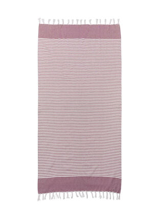 Striped Towels with fringes, Dark Red Melange, Packshot image number 1