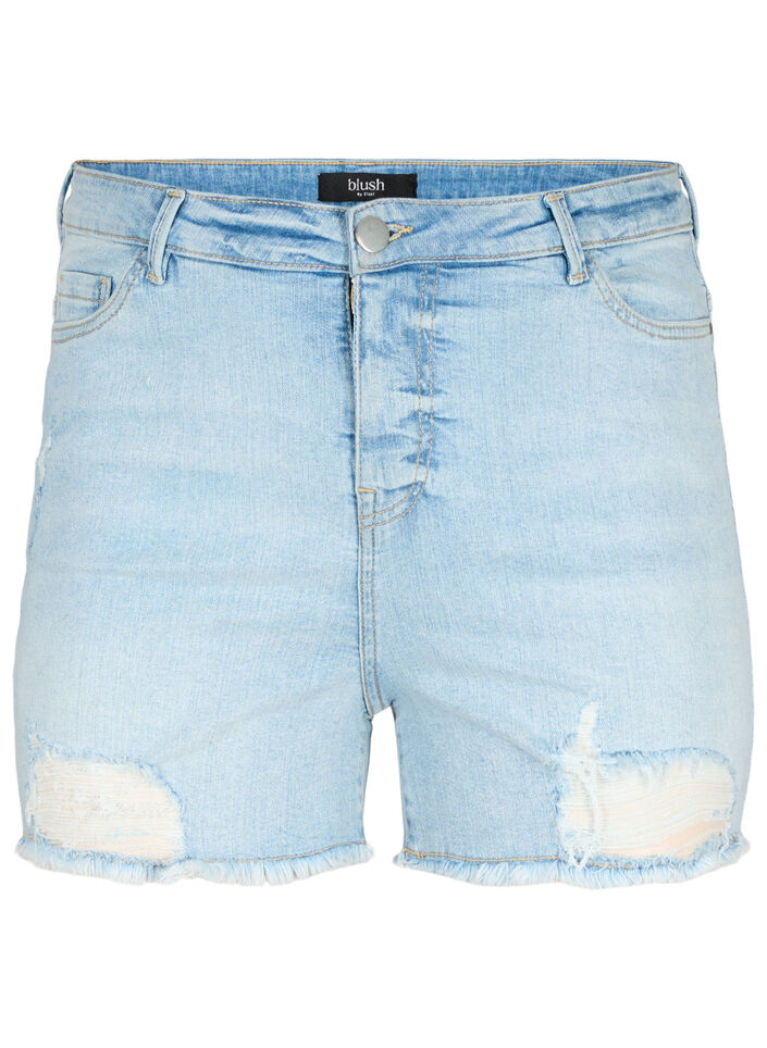 Denim shorts with distressed details, Light Blue Denim, Packshot image number 0