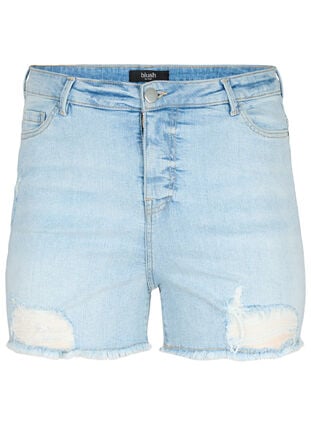 Denim shorts with distressed details, Light Blue Denim, Packshot image number 0
