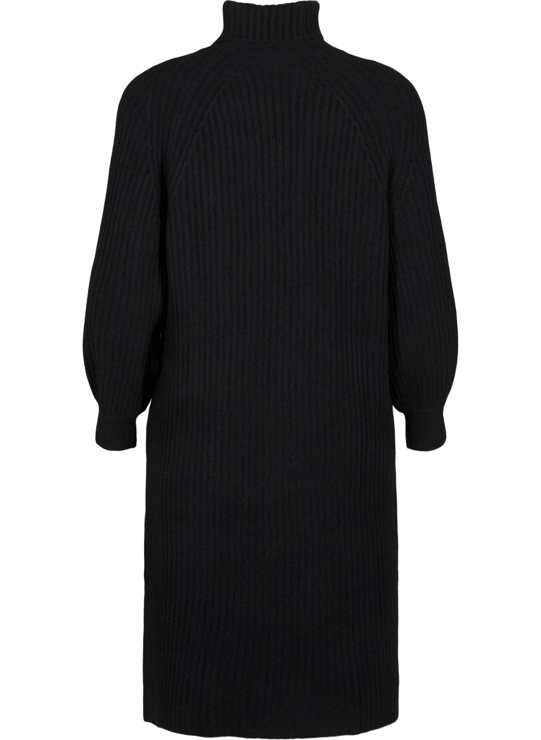 Zizzifashion Long knit dress with turtleneck, Black, Packshot image number 1