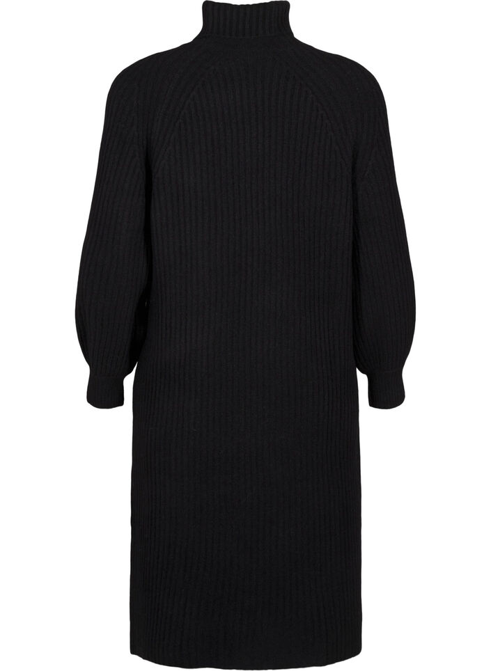 Long knit dress with turtleneck, Black, Packshot image number 1