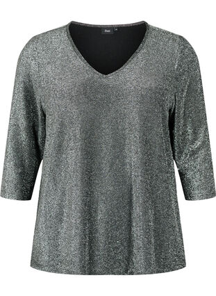 Glitter blouse with 3/4 sleeves, Black Silver , Packshot image number 0
