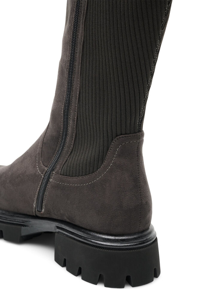 Tall boot in faux suede with ribbed panels, Brown, Packshot image number 2