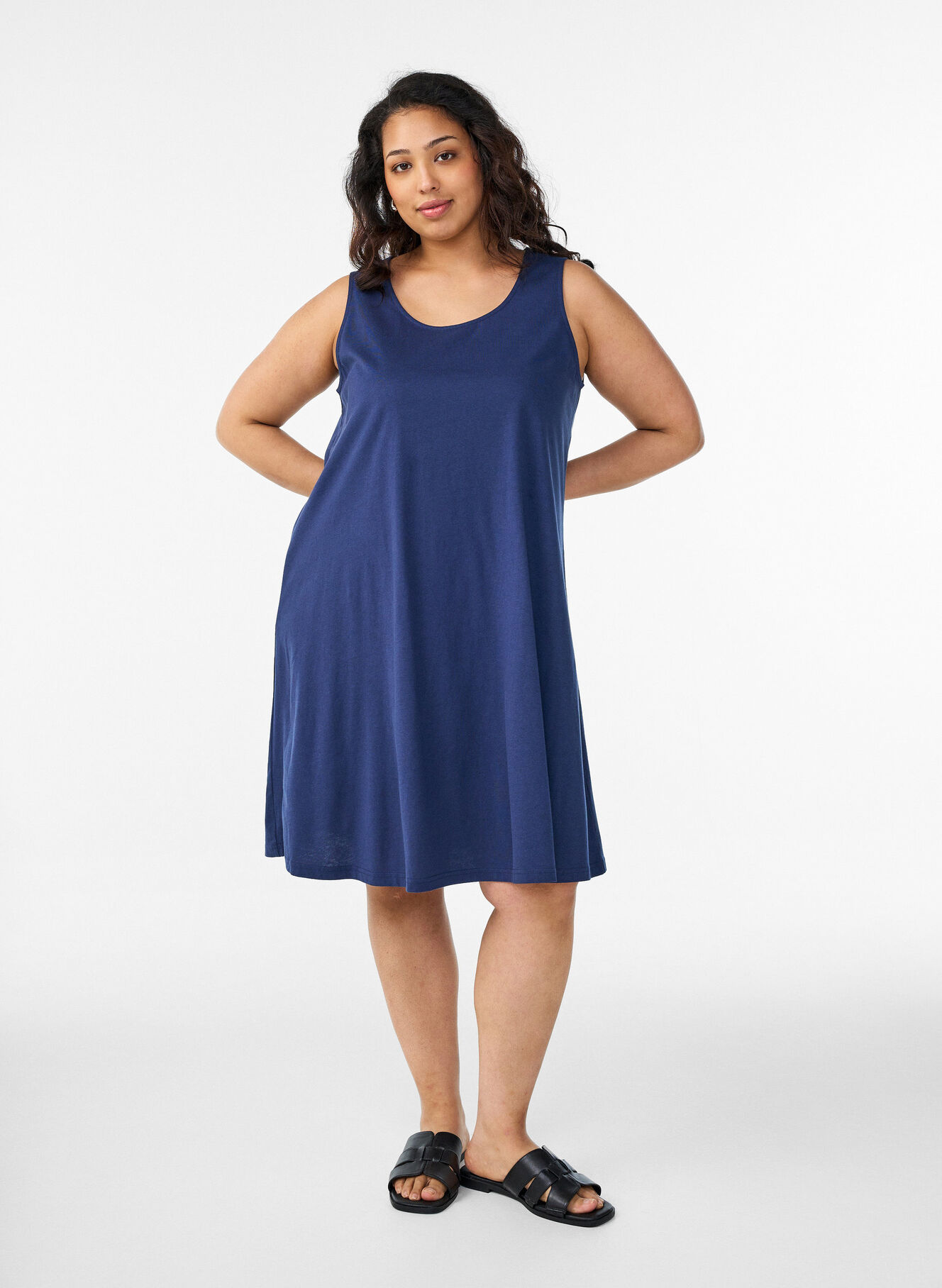 Sleeveless A-line dress - Blue - Sz. L - Zizzifashion Sleeveless A-line dress - Blue - Sz. L - Zizzifashion