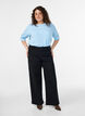 Fine-knit blouse with short sleeves, Light Blue, Model image number 1