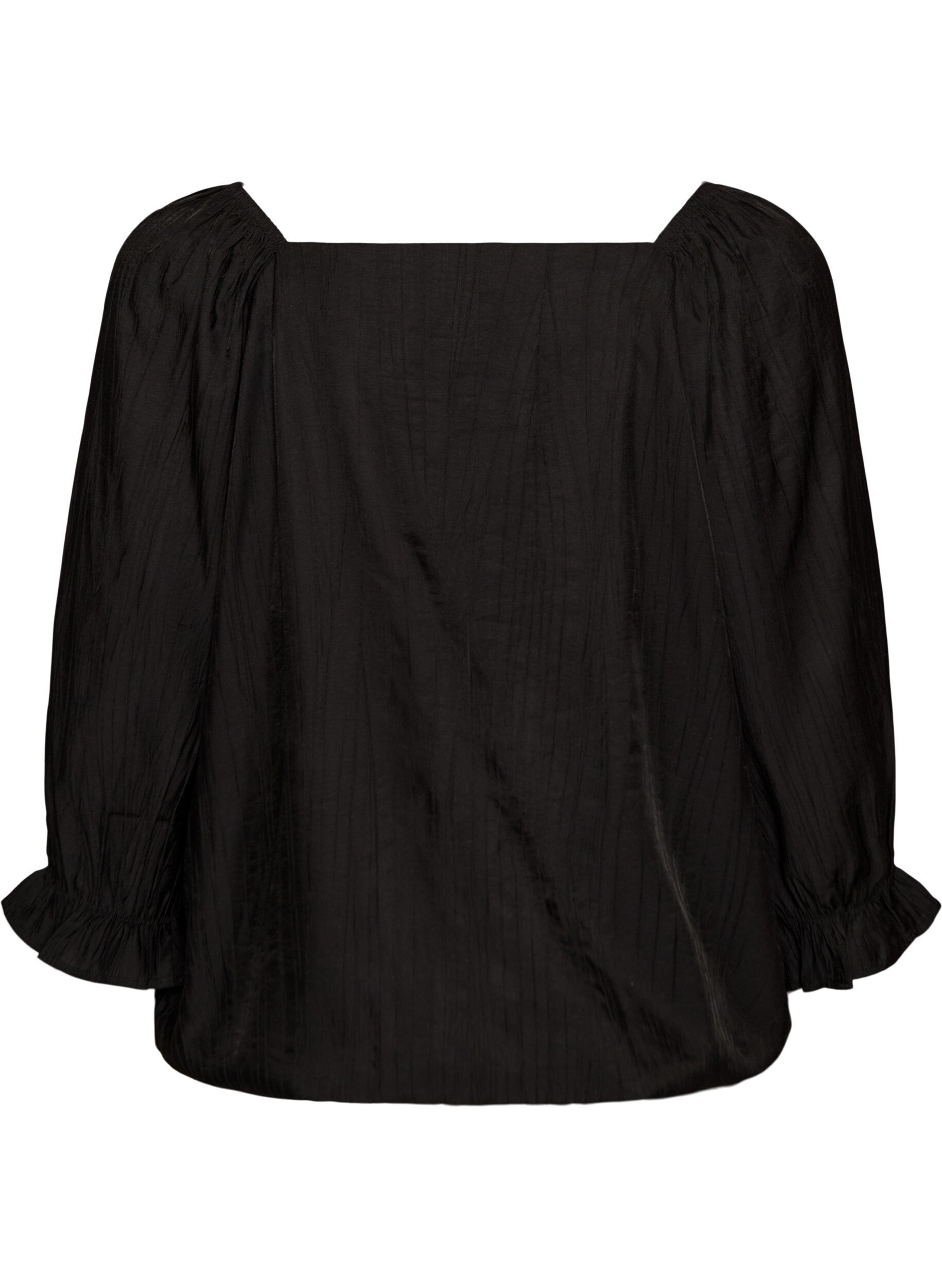 Zizzifashion Viscose blouse with a square neck and 3/4-sleeves, Black, Packshot image number 1