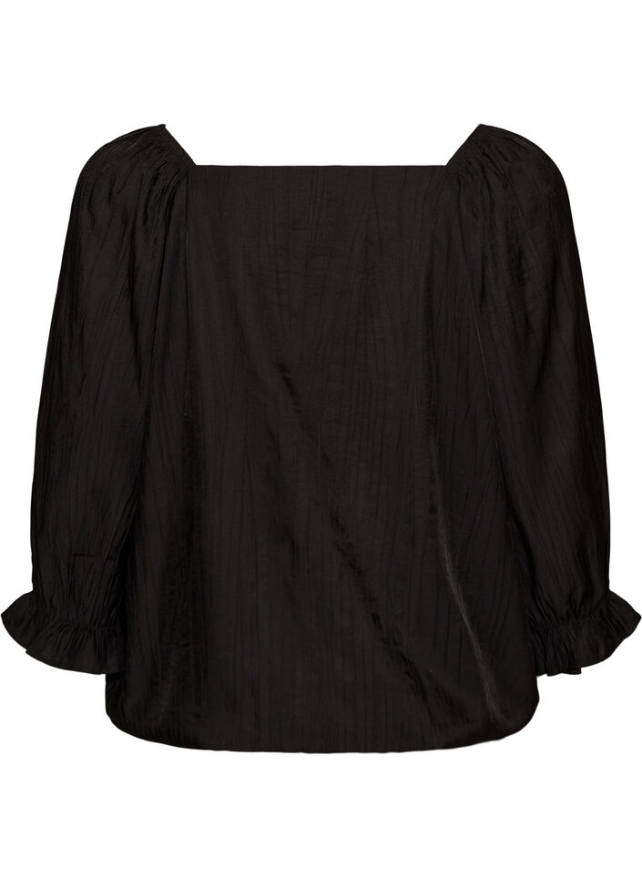 Viscose blouse with a square neck and 3/4-sleeves, Black, Packshot image number 1