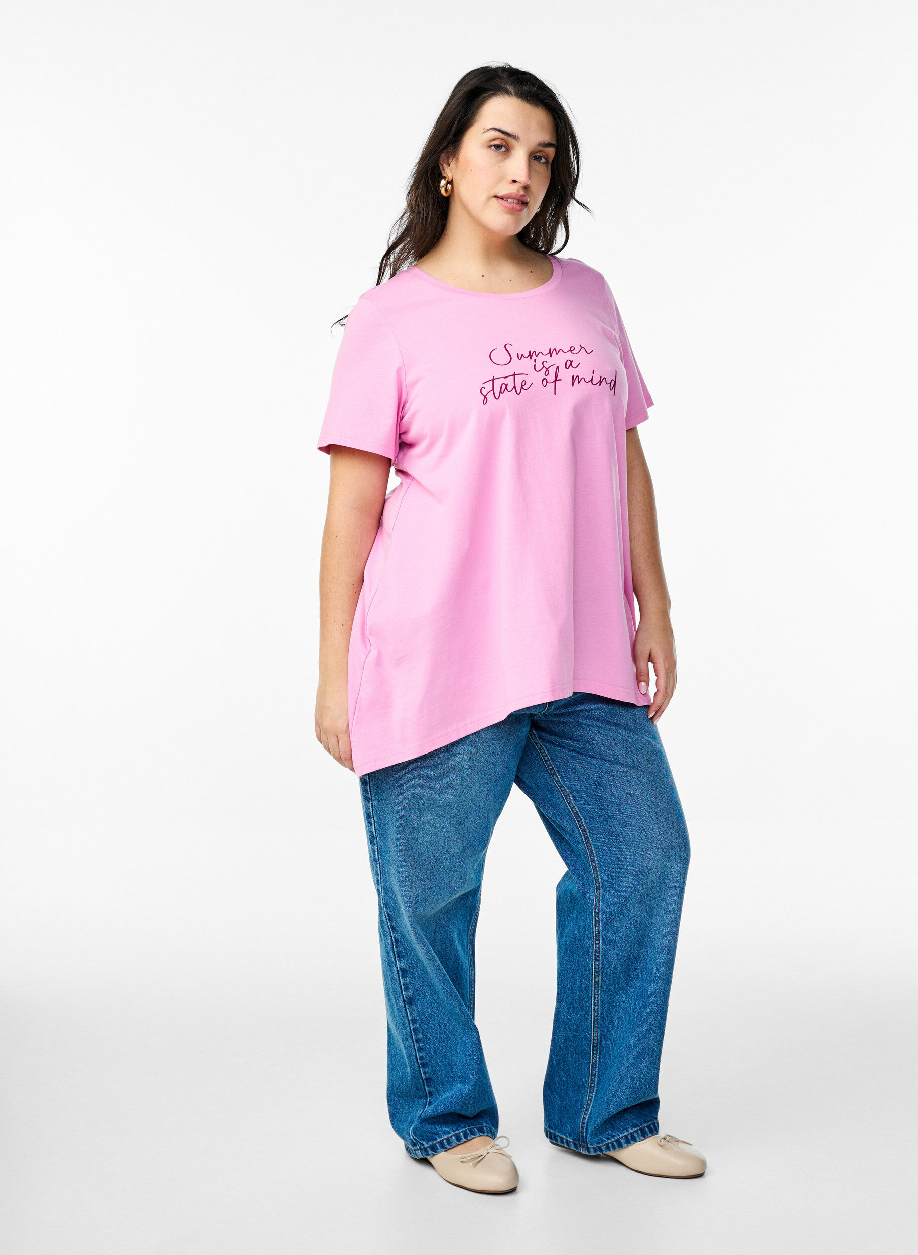 Zizzifashion T-shirt with a round neck and A-line shape, Pink, Model image number 1