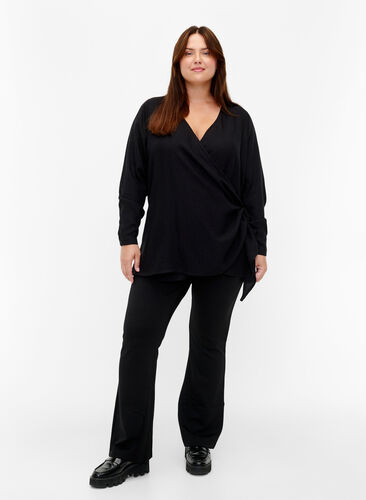 Long-sleeved blouse in viscose with a wrap look, Black, Model image number 2