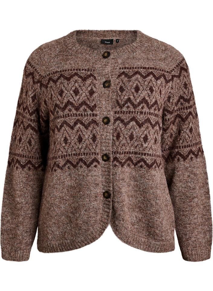 Jacquard pattern cardigan, Brown, Packshot image number 0