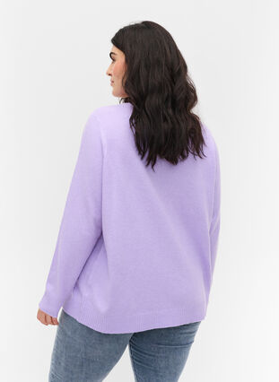Short knitted cardigan with contrast-colour buttons, Purple Rose Mel., Model image number 1