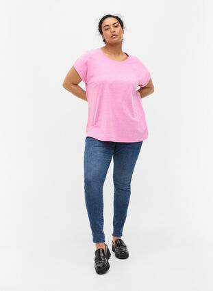 Mottled t-shirt in cotton, Cyclamen Melange, Model image number 2