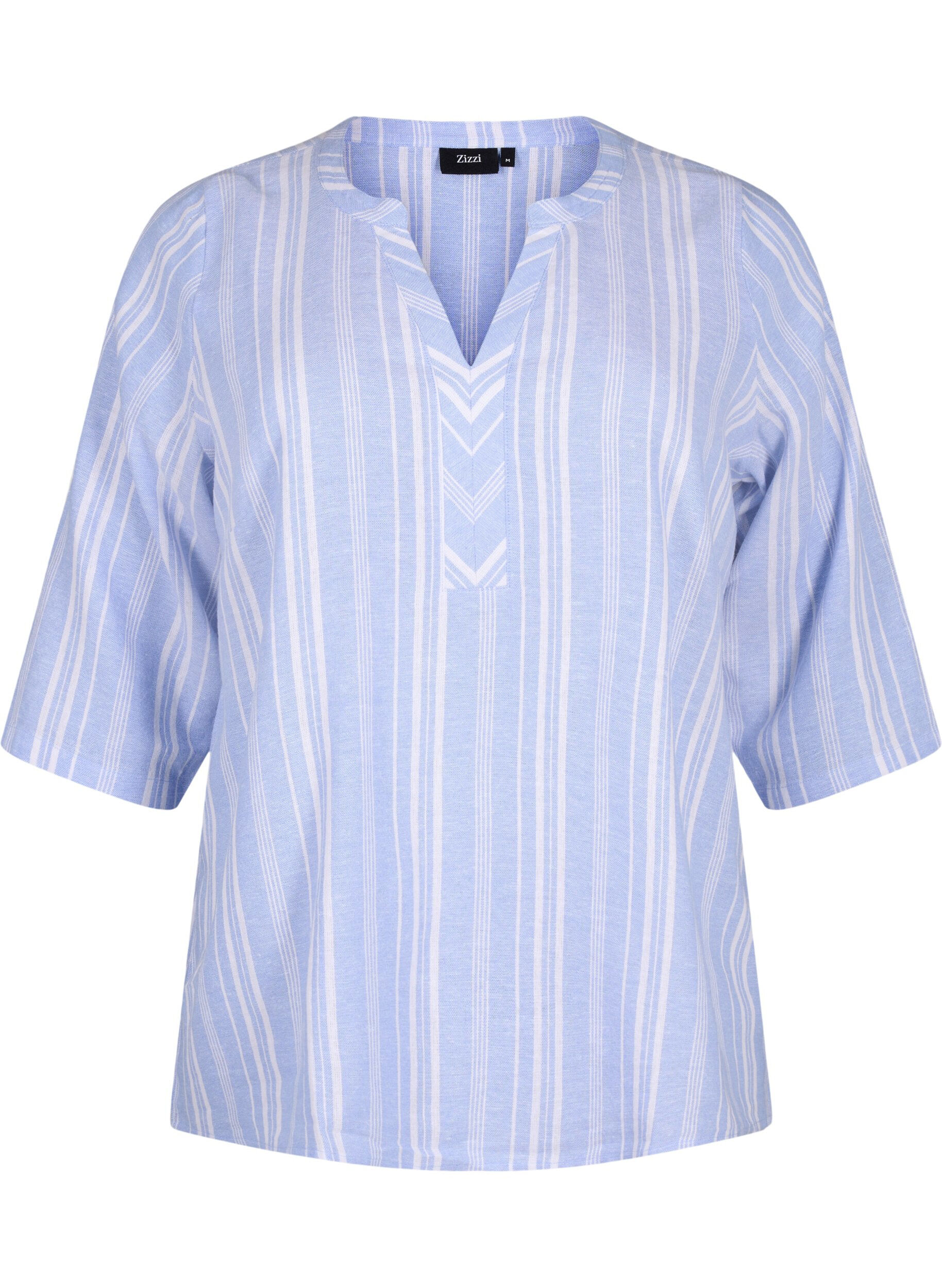 Zizzifashion Striped blouse in linen-viscose blend, Light Blue, Packshot image number 0