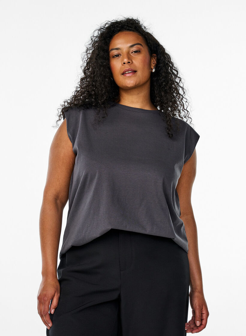 Sleeveless jersey blouse with shoulder pads, Dark Grey, Model image number 0